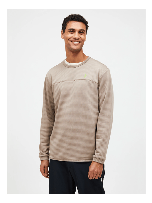 Men Trail Grid Fleece Crew Avid Beige model Men Trail Grid Fleece Crew Avid Beige model